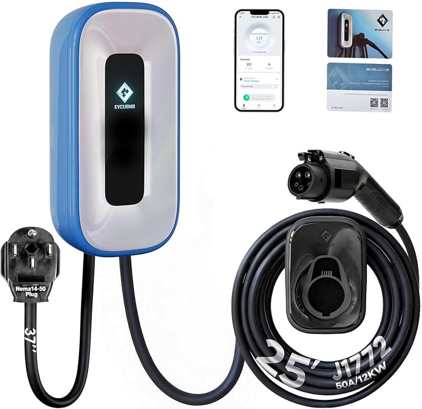 EV Charger Level 2，50 Amp/240V Charge Station, Indoor/Outdoor EVSE, 25
