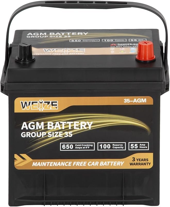 Weize Platinum AGM Battery BCI Group 35 Automotive Battery, 100RC, 650