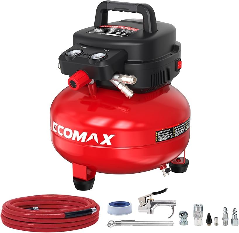 ECOMAX 6 Gallon 150 PSI Portable Pancake Air Compressor with Oil-free