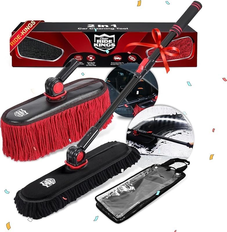 2-in-1 Car Exterior Cleaner with Chenille Brush and Wax Cotton Duster