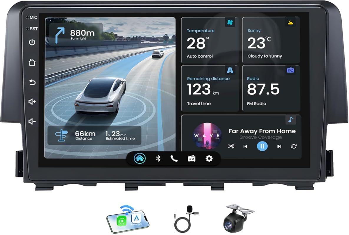 9-inch car stereo for Honda Civic 2016-2021 with wireless CarPlay, And