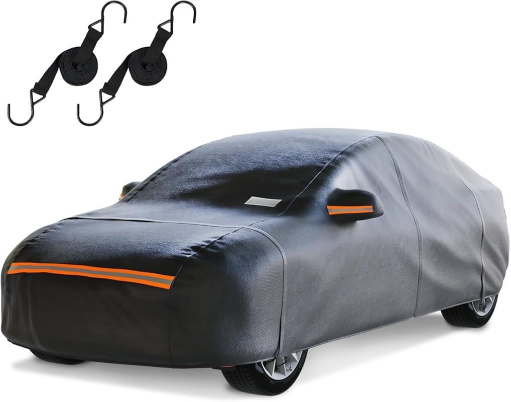 Waterproof sedan car cover with zipper door and windproof straps fits
