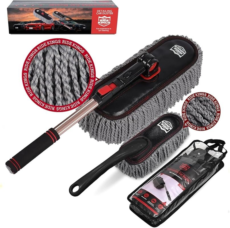2-Pack Microfiber Car Duster Set with Extendable Handle for Interior a