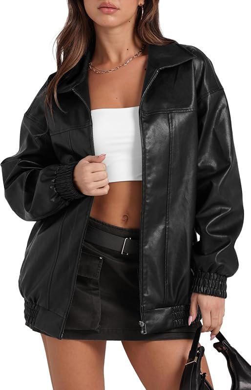 Sampeel Faux Leather Motorcycle Bomber Jacket for Women: Oversized Sty