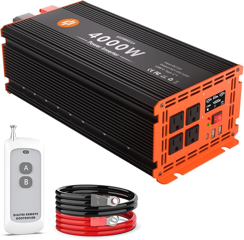 4000 Watt Power Inverter 12V DC to 110V/120V AC Converter Peak Power 8