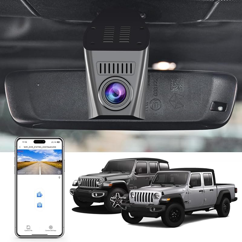 4K Dash Cam Custom Fit for Jeep Wrangler with OEM Look, UHD, and WiFi