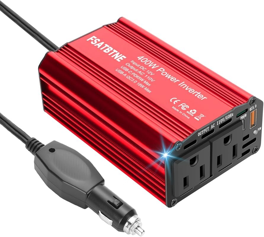 400W Car Power Inverter with 65W USB-C Fast Charging and 2 AC Outlets 