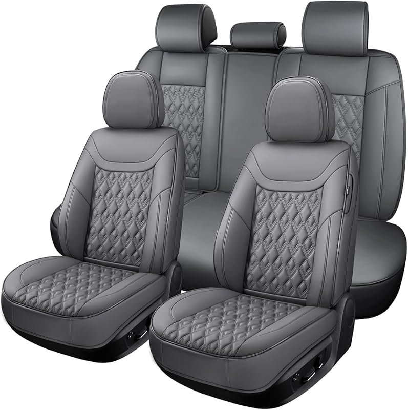 Full Set of 5 Faux Leather Car Seat Covers in Gray, Waterproof and Non