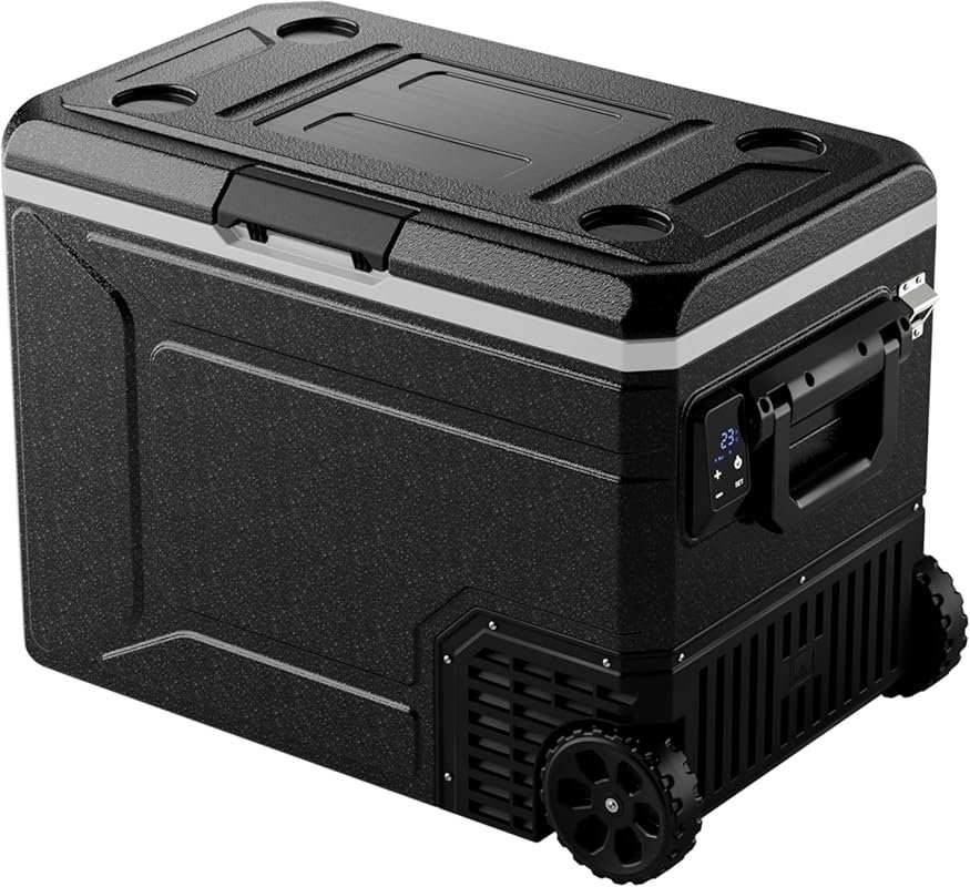 12V 85 Quart Portable Refrigerator with Wheels and Freezer for RV and