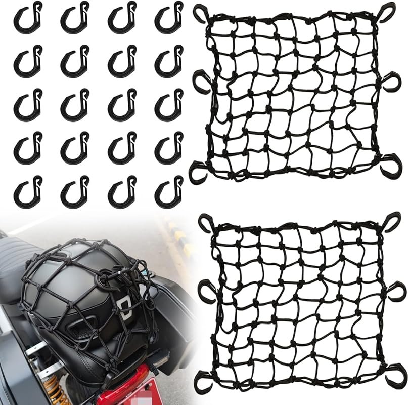 2-Pack Bungee Cargo Net for Motorcycle Helmet and Luggage with Adjusta