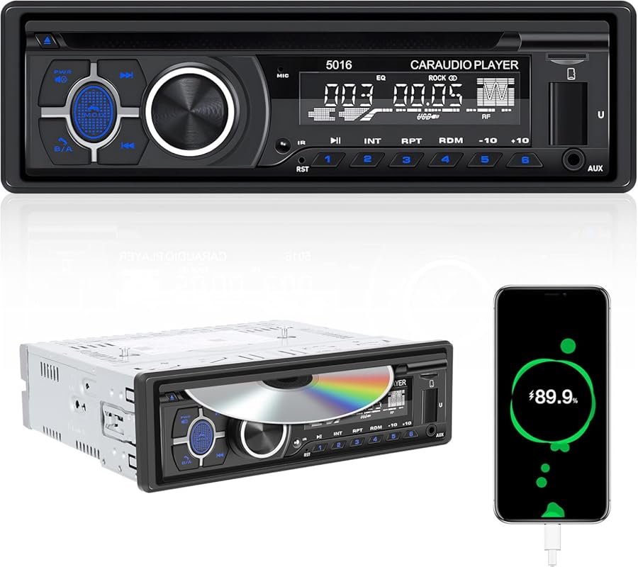 Single Din Car Stereo with CD DVD Player, Bluetooth Hands-Free Calling