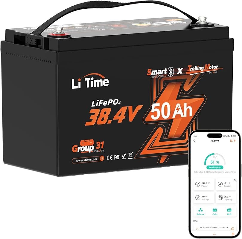 LiTime 36V 50Ah LiFePO4 Battery with Bluetooth Low-Temp Protection and