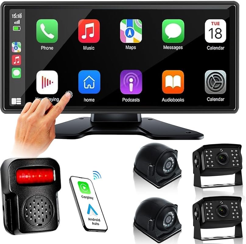 RV camera system with 10.36-inch monitor CarPlay Android Auto and four