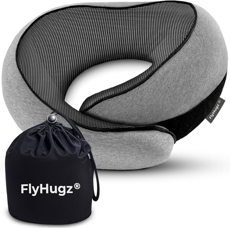 FlyHugz® Neck Travel Pillow | Memory Foam Neck Pillow for Comfort on A