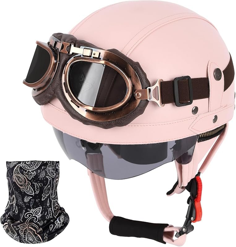 Pink Motorcycle Helmet, German Style Leather Half Helmet, DOT Approved
