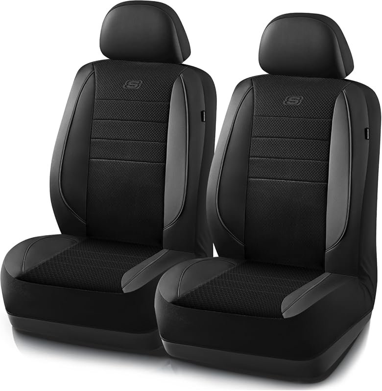 Skechers Air-Cooled Memory Foam Car Seat Covers with Mesh and Leather 