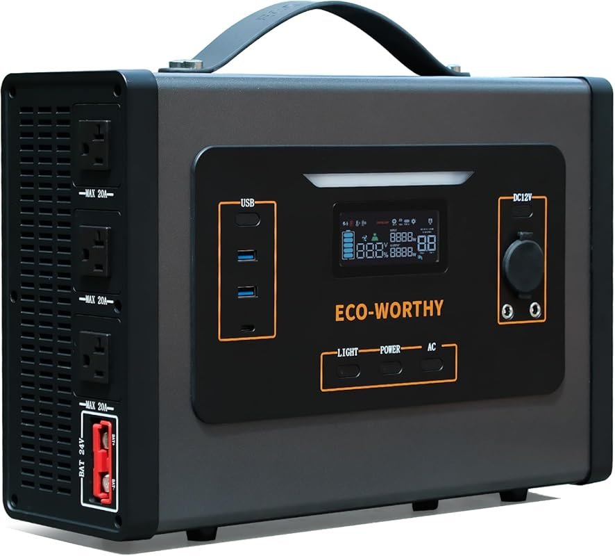 ECO-WORTHY 2000W Inverter Charger with 25A MPPT for 24V LiFePO4 RV Bat
