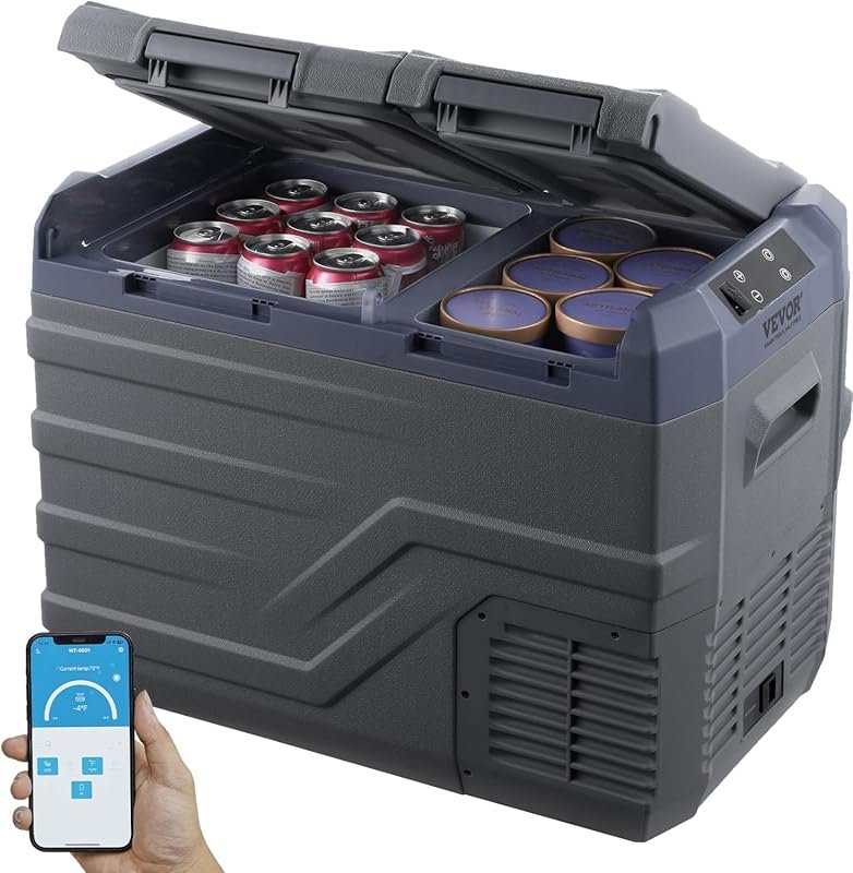 VEVOR 32 Liter 12 Volt Car Refrigerator with Dual Zone Freezer for RV