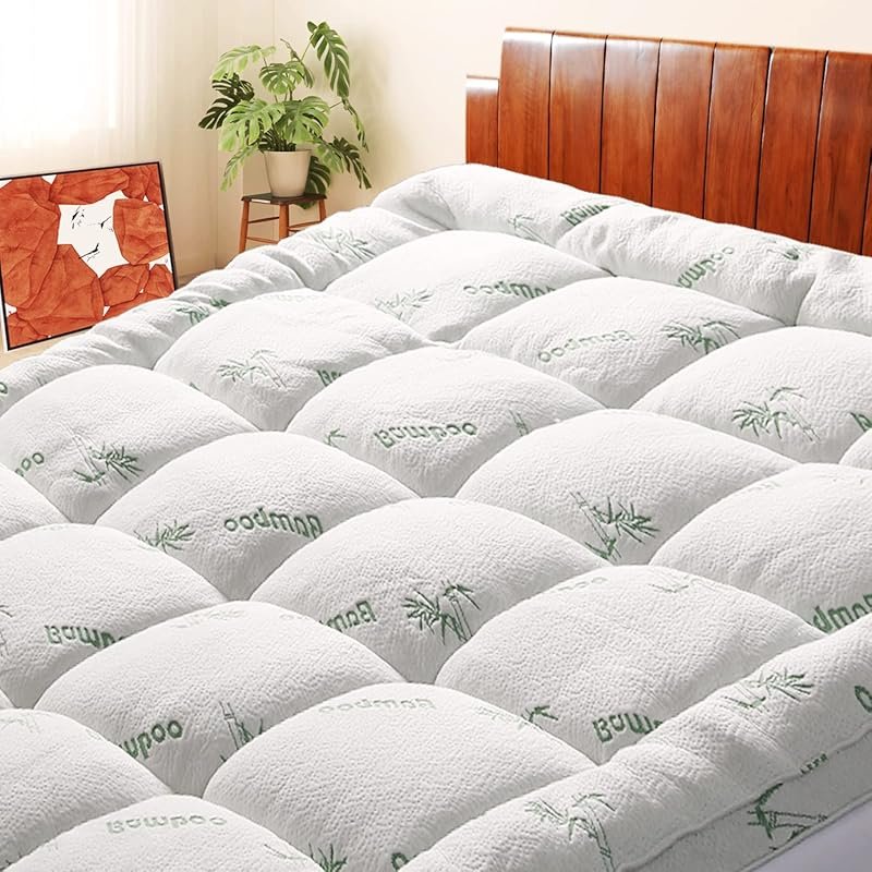 Short Queen RV Mattress Topper with Cooling Bamboo Viscose, Quilted Fi
