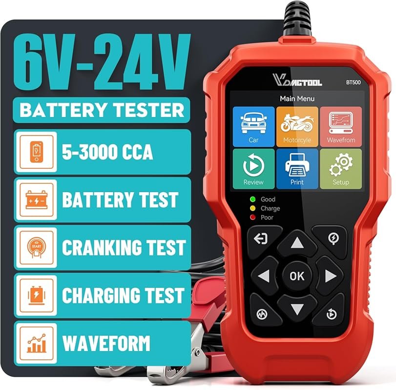 VDIAGTOOL BT500 Battery Tester for 6V, 12V, and 24V Deep Cycle Batteri