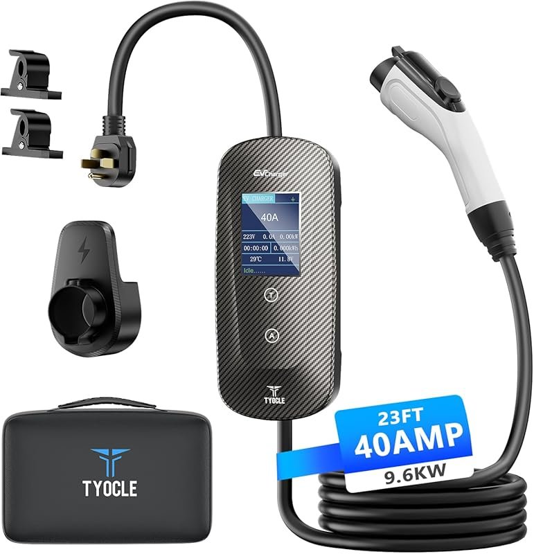 Level 2 EV Charger with 40Amp output, 23ft cable, and NEMA 14-50 plug
