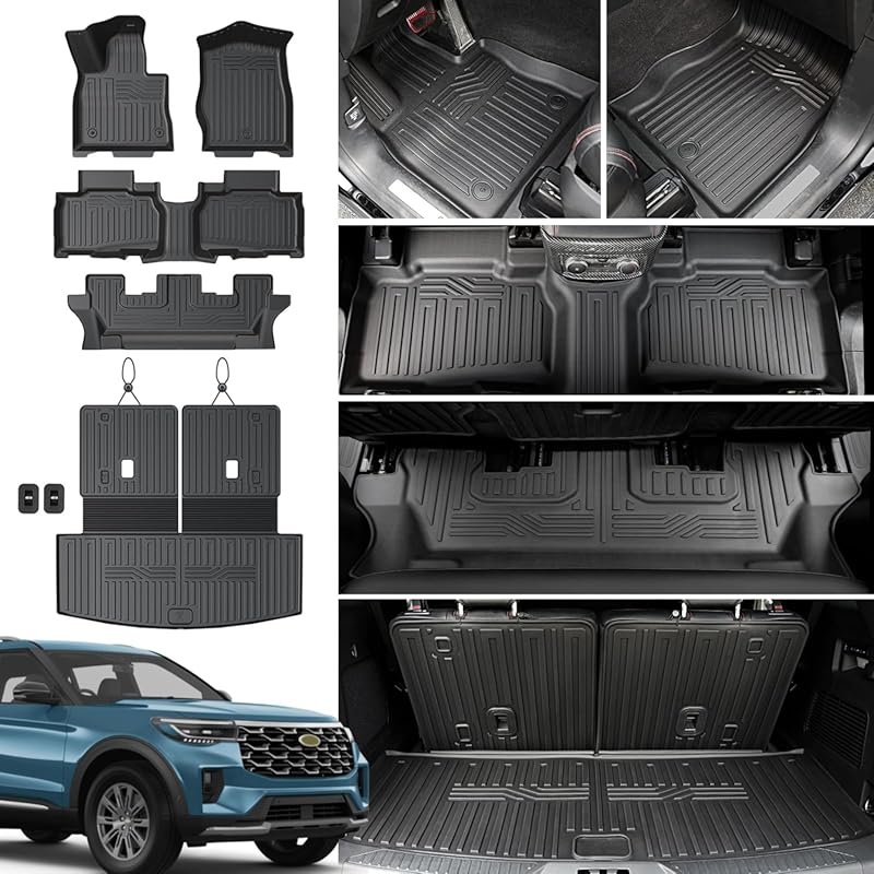 All-Weather TPE Floor Mats & Cargo Liner for 2020-2026 Ford Explorer 7-Seat Bench...