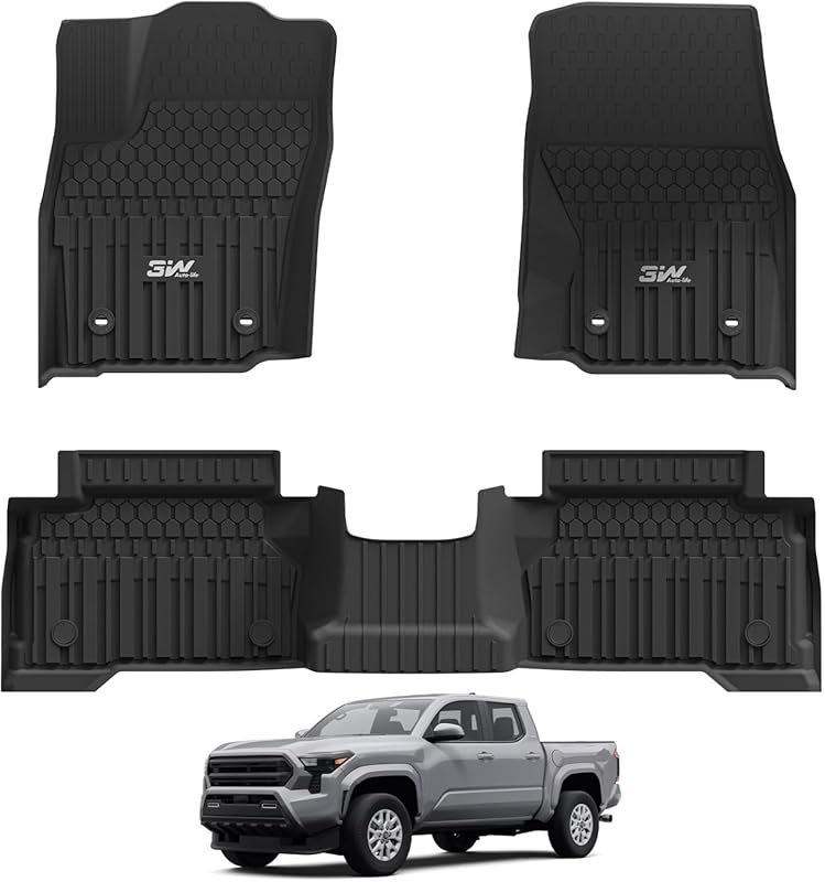3W TPE Floor Mats for Toyota Tacoma 2024-2026 Double Cab, All-Weather 