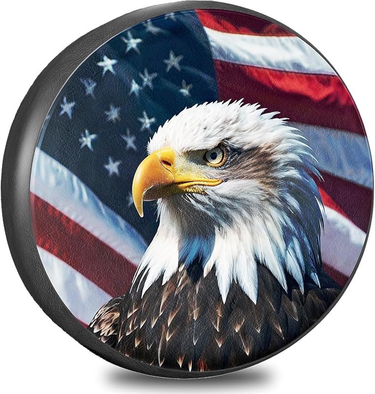 PVC Leather RV Spare Tire Cover with American Eagle Flag for Waterproo
