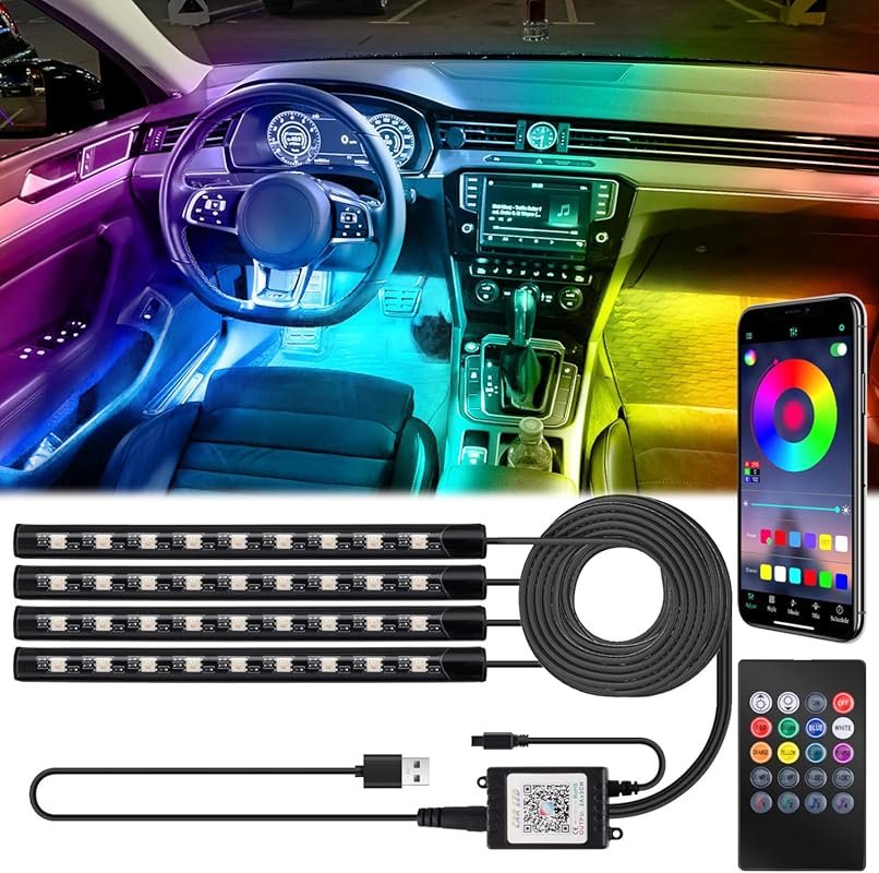 USB Car Interior LED Strip Lights App Remote Music Sync for Vibrant Co