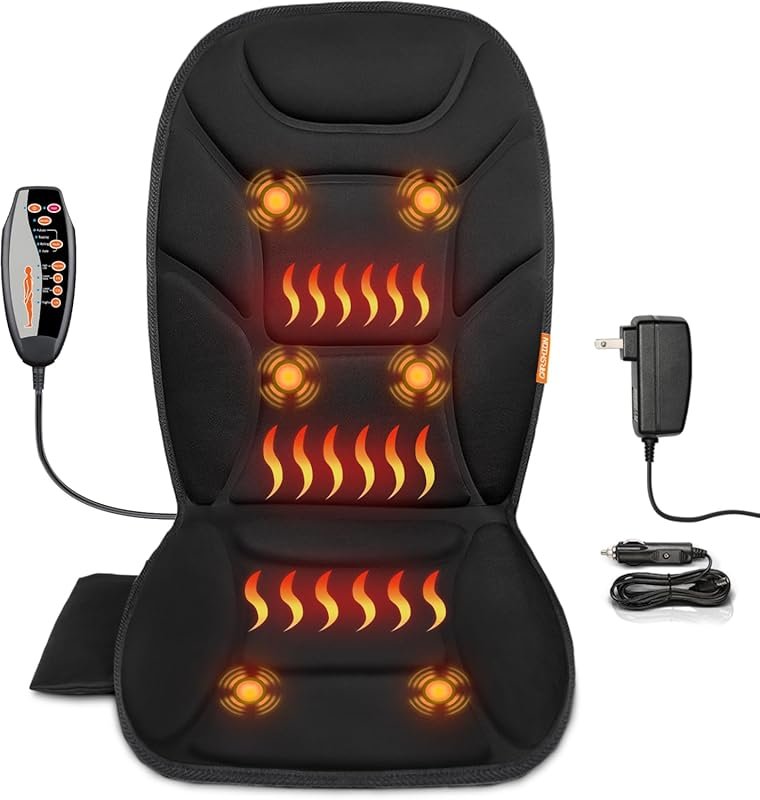 Massage Seat Cushion with Back and Thigh Heat, 3 Heating Pads, and 6 V