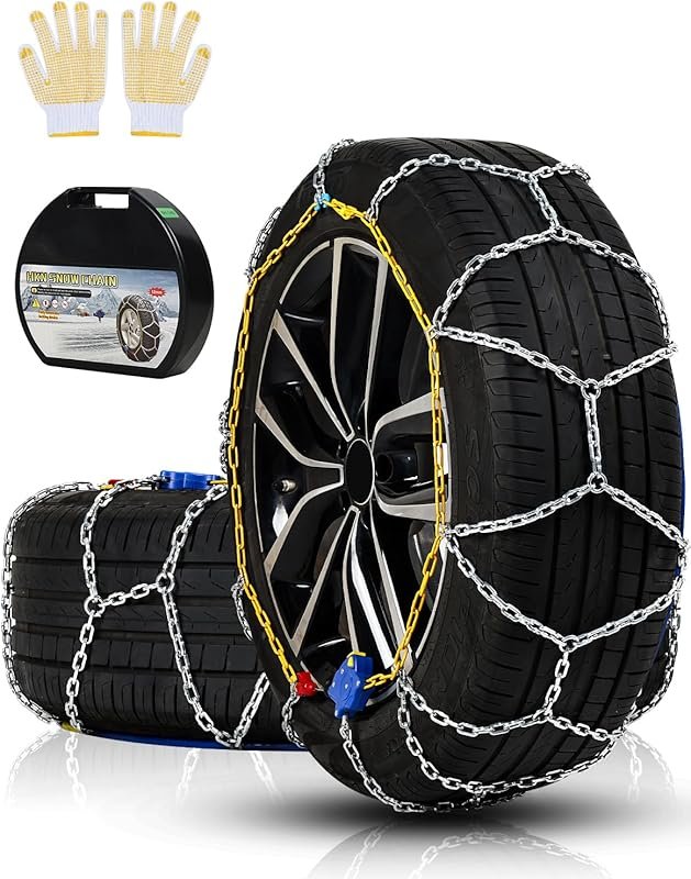 Auto-tightening snow chains with 1-minute quick fit for cars, SUVs, an