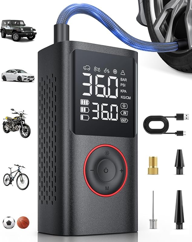 Portable 150 PSI Cordless Tire Inflator with Pressure Gauge and LED Li