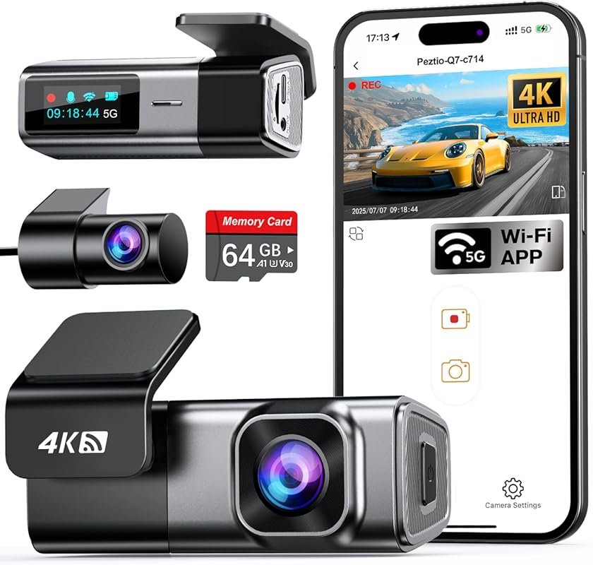 Navycrest 4K Dash Cam Front and Rear with 64GB Card, Built-in 5G WiFi,