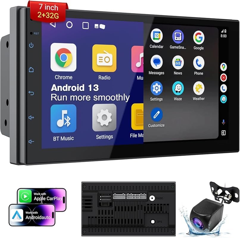 Double Din Car Stereo with 7-Inch HD Touchscreen, Wireless CarPlay, An