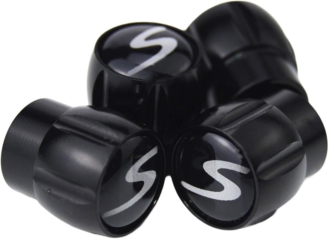 Set of 4 S Aluminum Valve Stem Caps with Red S Emblem for Porsche Boxs