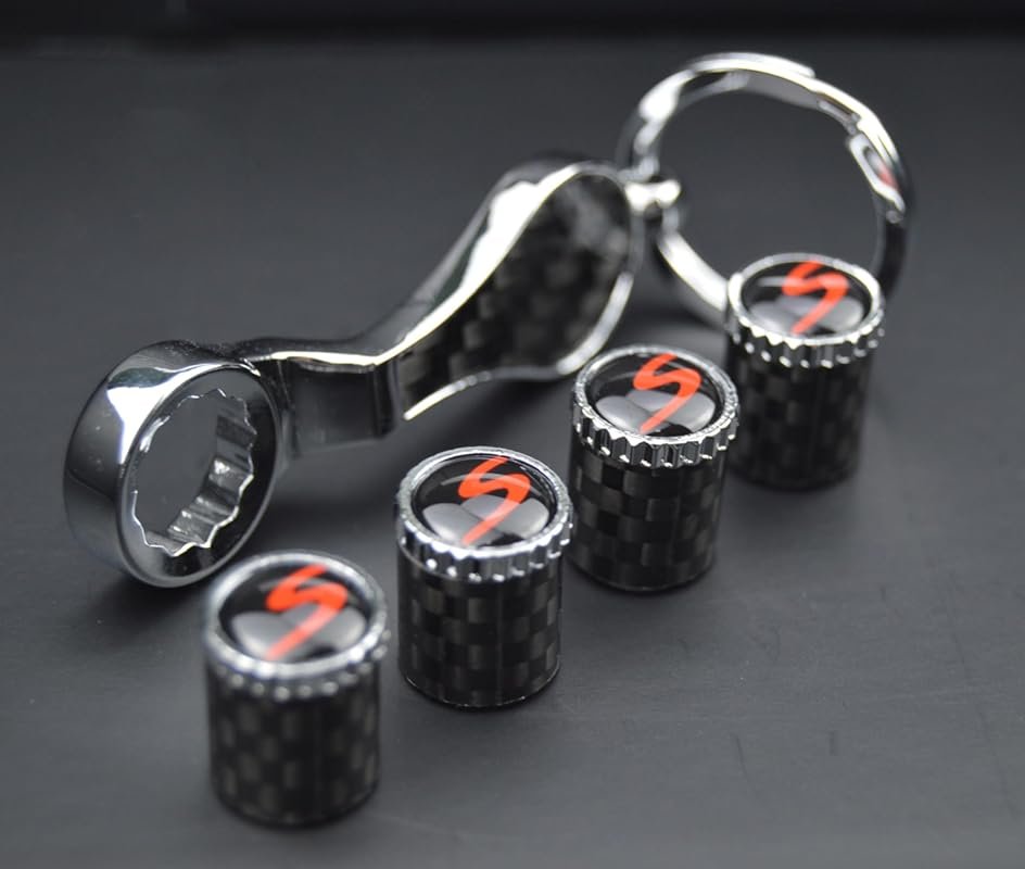 Carbon Fiber Valve Stem Cap Cover with Red S Emblem for Porsche 911 Pa