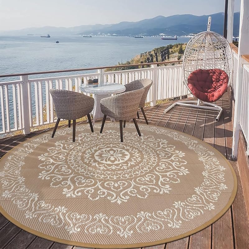 Pauwer Waterproof and Reversible 6 Foot Outdoor Rug for Campers, Plast