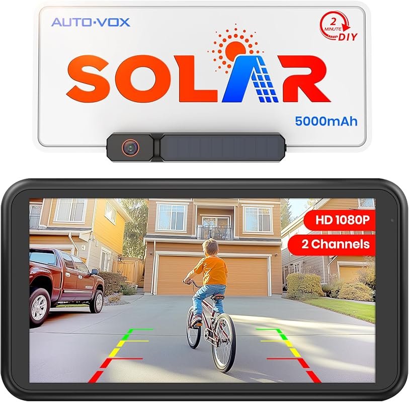 AUTO-VOX Solar Wireless Backup Camera with 5-Inch 1080P Monitor IP69K