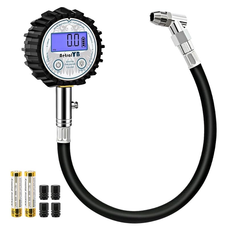 Digital Tire Pressure Gauge with 200 PSI - Heavy Duty Air Chuck, Reinf