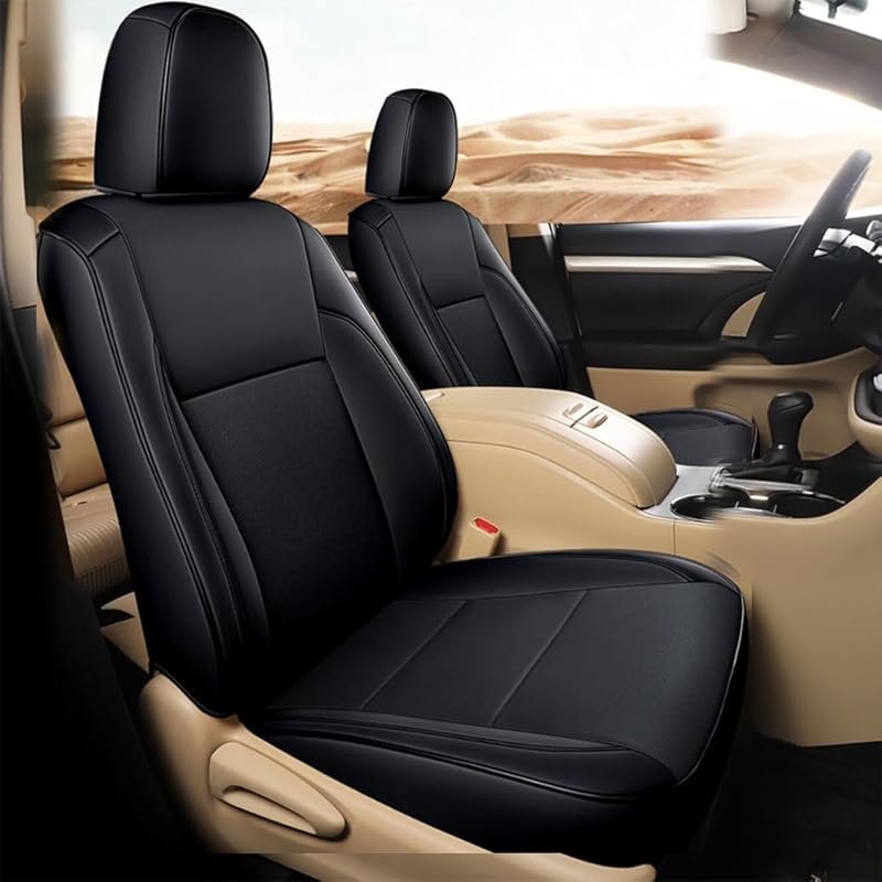 Black Leather Seat Covers for 2014-2019 Toyota Highlander, Custom Fit 