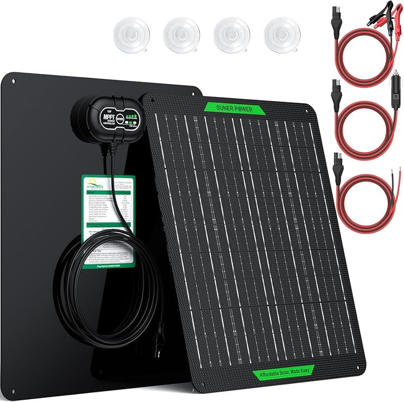 SUNER POWER 20W 12V Solar Battery Charger with MPPT Controller, Waterp