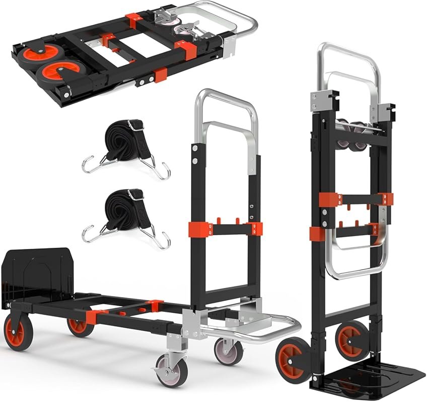 3-in-1 Folding Hand Truck with Telescopic Handle, 500 lbs Capacity and