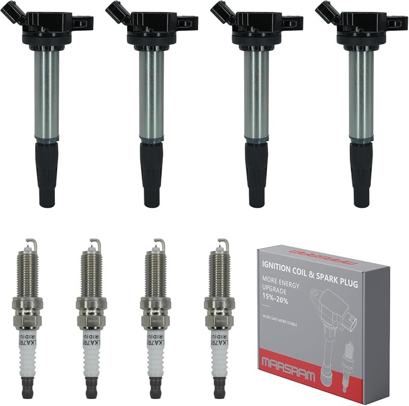 Marsram Double Iridium Spark Plugs and Ignition Coil Set for Toyota Co