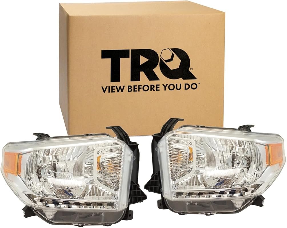 TRQ Headlight Set for 2014-2017 Toyota Tundra – Automatic Leveling, No