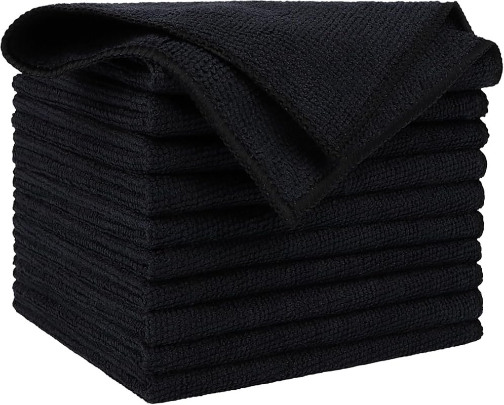 AIDEA Black Microfiber Car Cleaning Cloths, 10 Pack Premium Lint-Free 