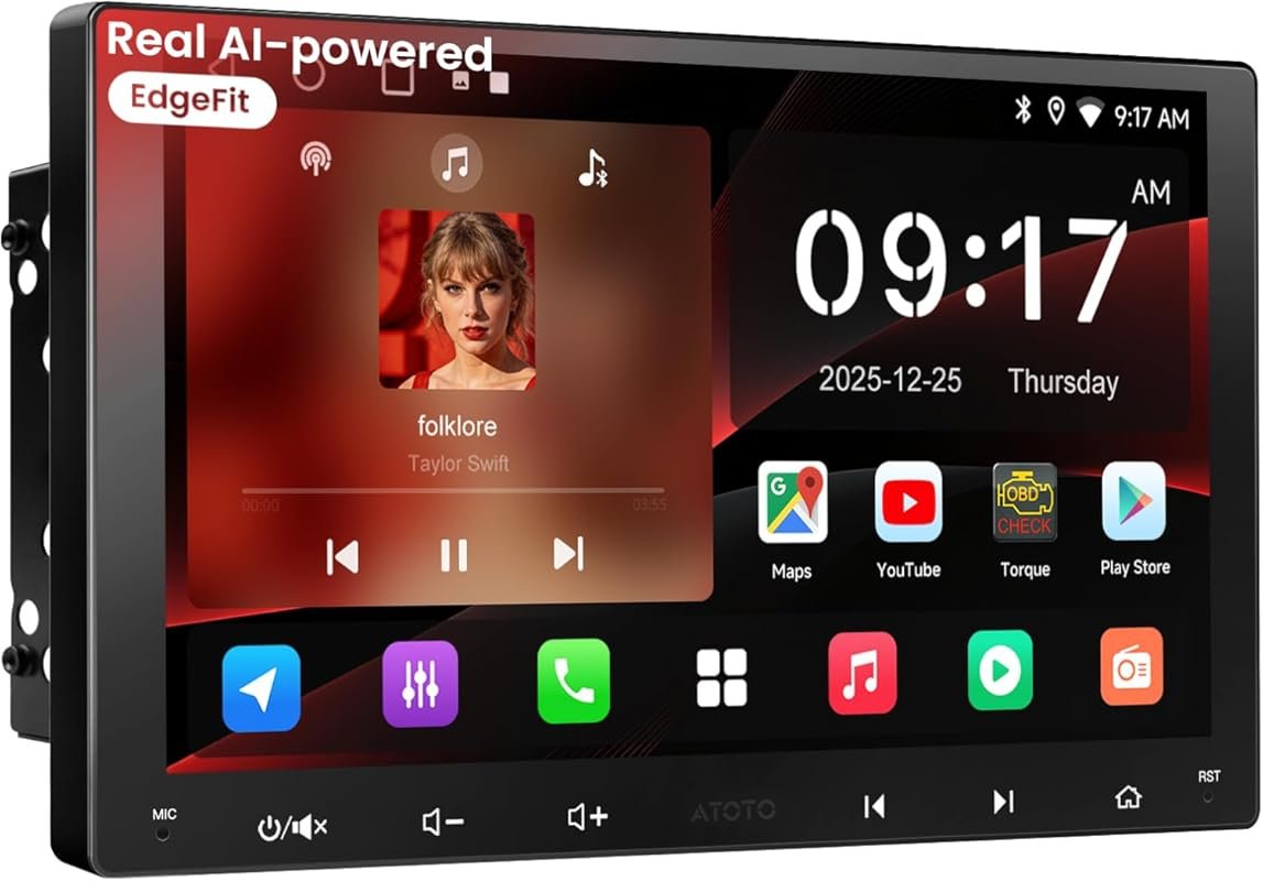 9-inch double DIN Android car stereo with wireless CarPlay, Android Au