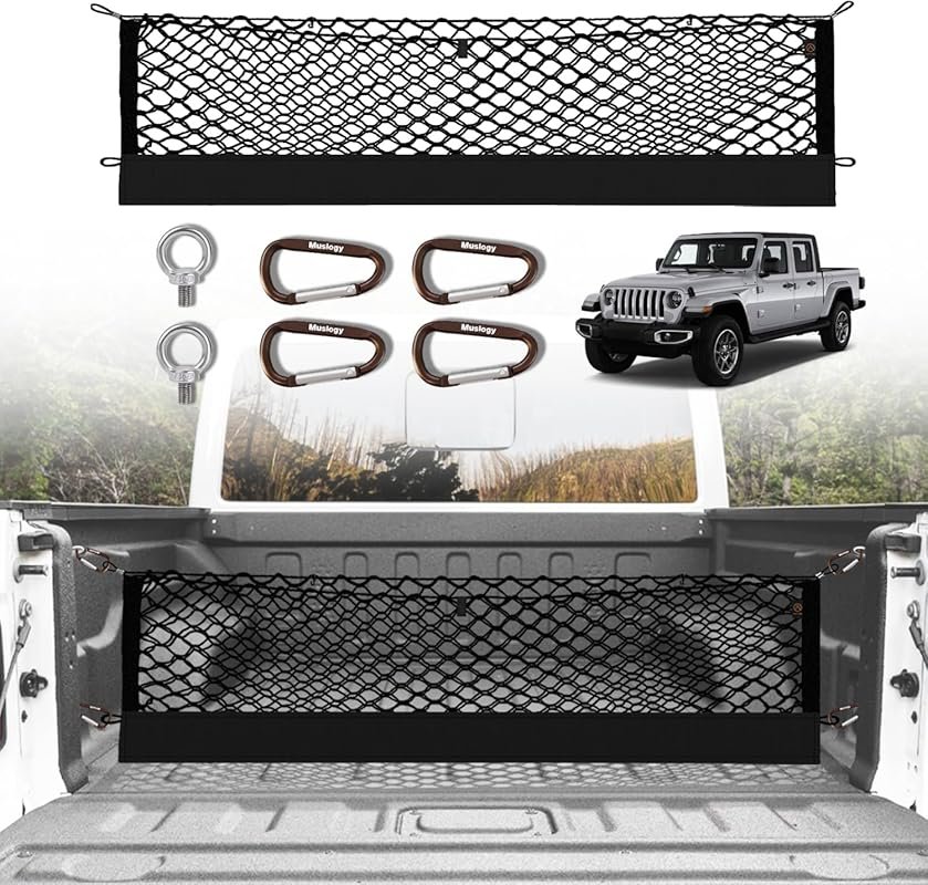 Muslogy Truck Bed Cargo Net Trunk Netting Compatible with Jeep Gladiat
