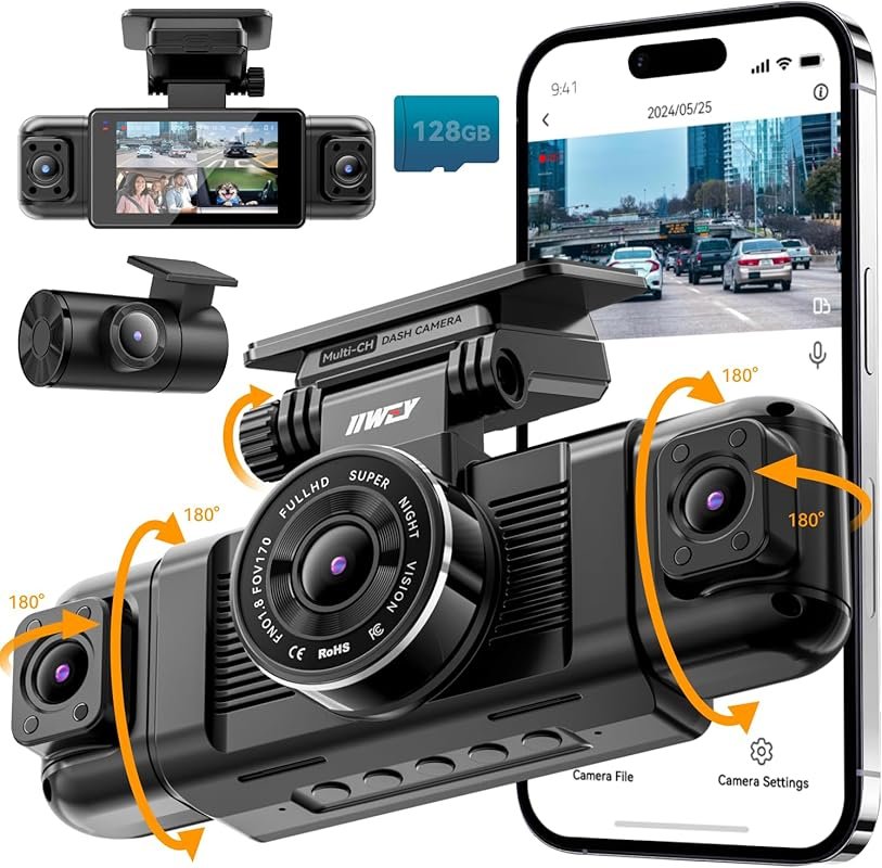 4 Channel 360 Degree Dash Cam with 1080P Front Rear Inside 5G WiFi Nig