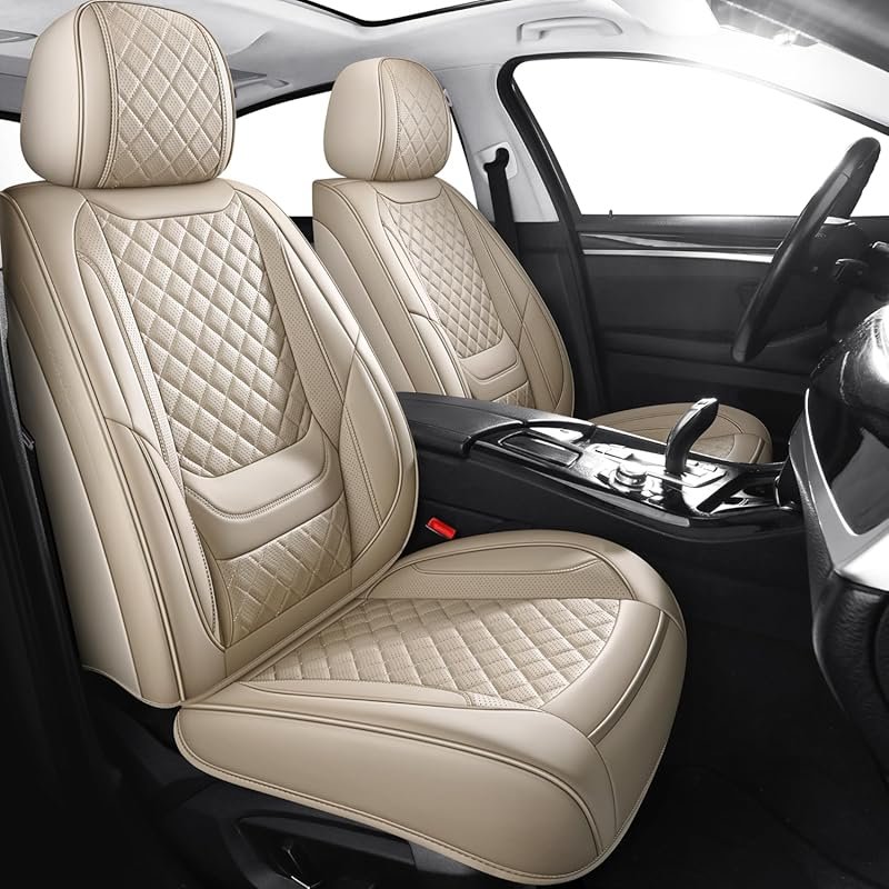 Chezope Beige Leather Front Pair Seat Covers - Breathable Wear-Resista