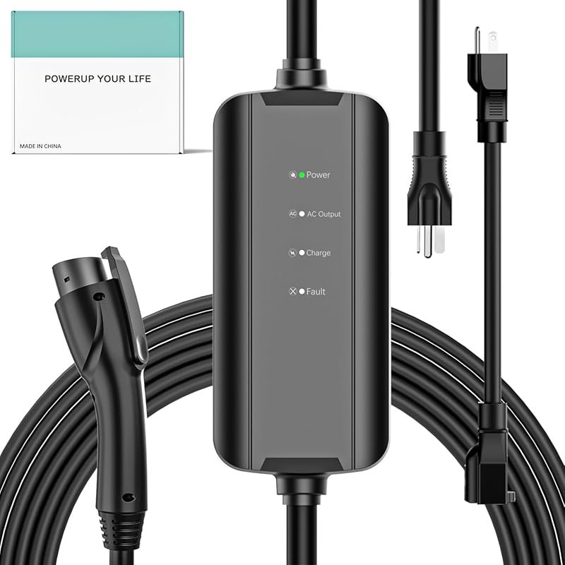 Level 2 EV Charger with NEMA 6-20 & 5-15 Plug, 25ft Cable, and J1772 C